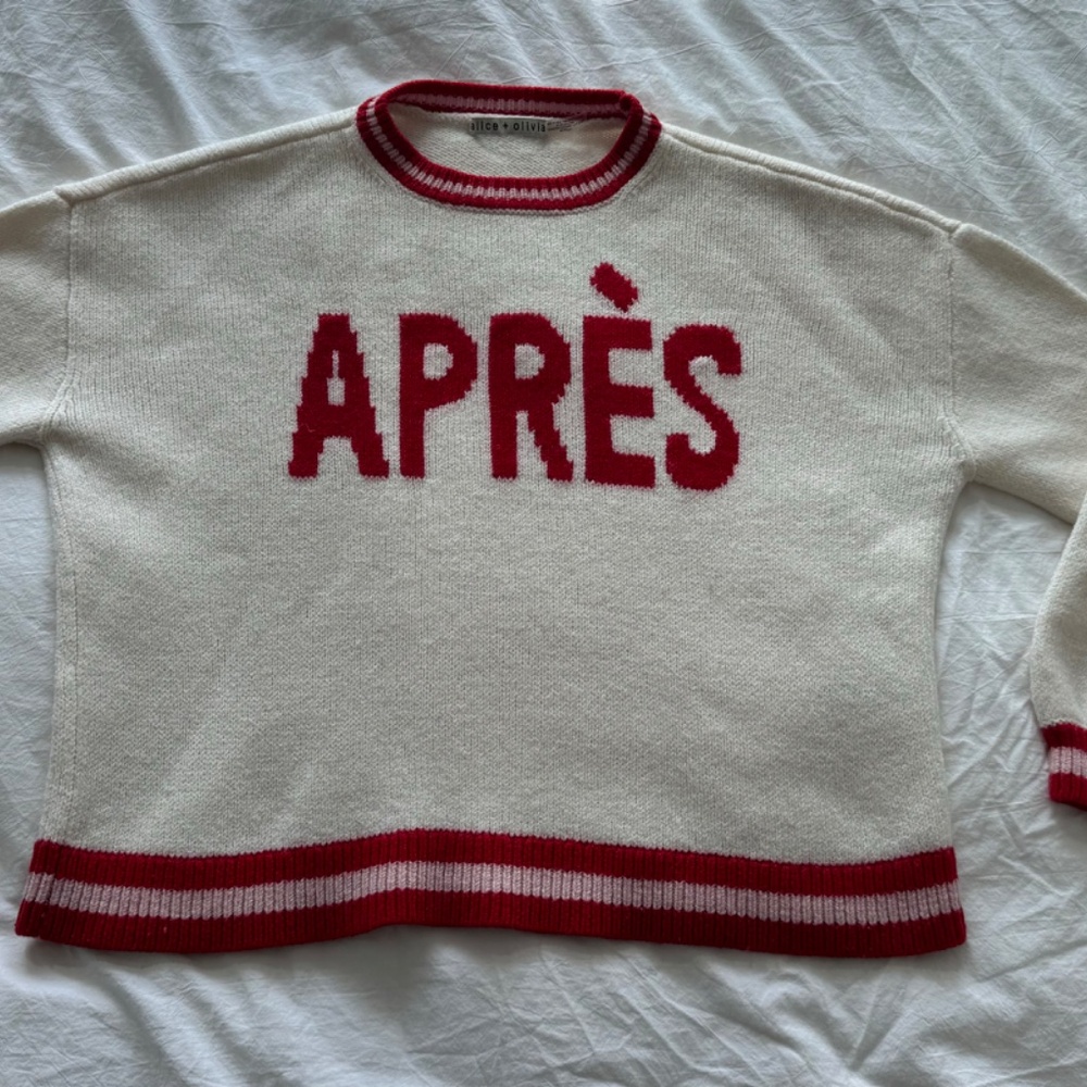 Alice + Olivia White Graphic Print Wool Sweater Size S - Picture 3 of 6